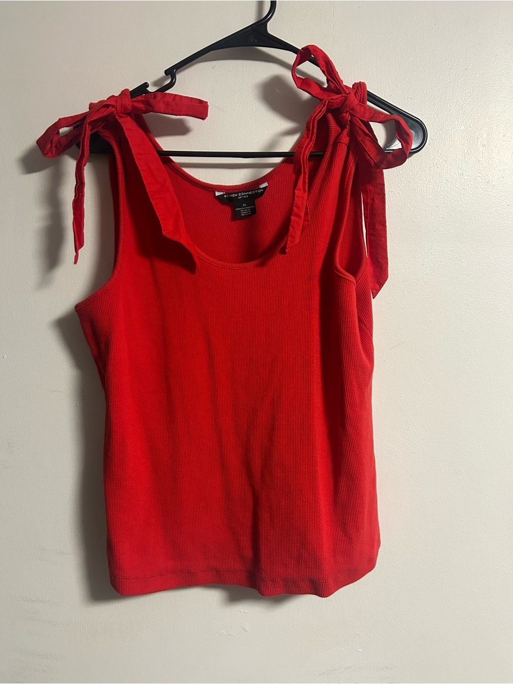 French Connection Red Tie-Shoulder Ribbed Tank
